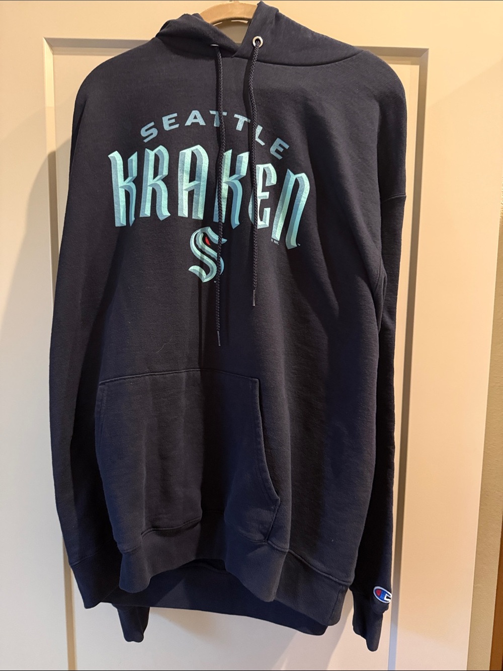 Champion Navy Crewneck Sweatshirt with Teal Seattle Kraken Graphic